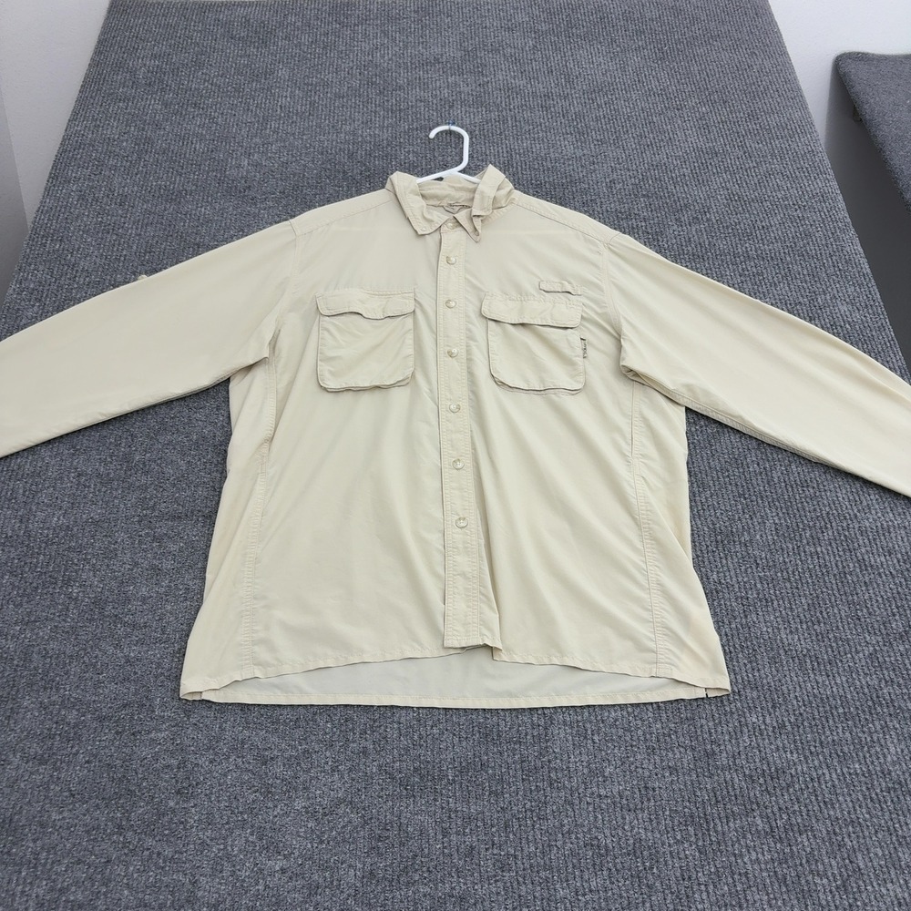 ExOfficio Shirt Mens L Tan Nylon Polyester Long Sleeve Fishing Hiking Outdoor